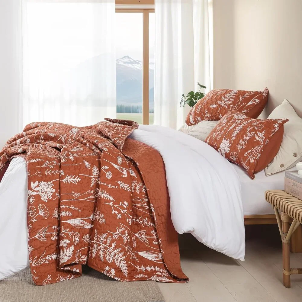New Quilts Queen Size Floral Bed Spread Terracotta Quilts Queen Size